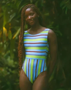 New Seea Pacific One Piece - Aqua Stripe