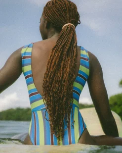 New Seea Pacific One Piece - Aqua Stripe